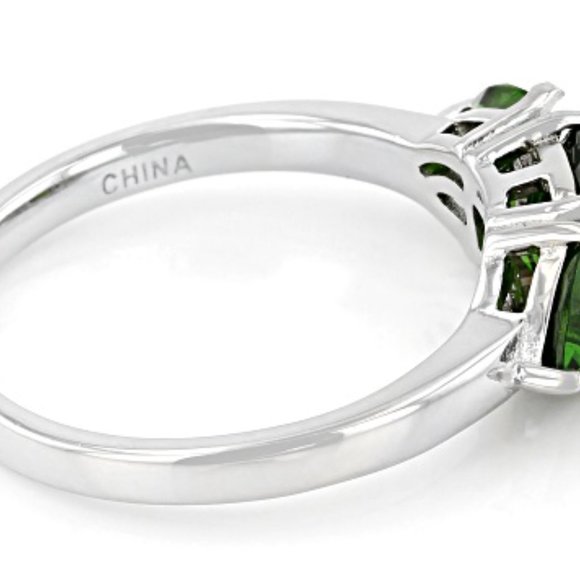NEW Green Chrome Diopside Rhodium Over Sterling Silver 3-Stone Ring - Picture 3 of 4